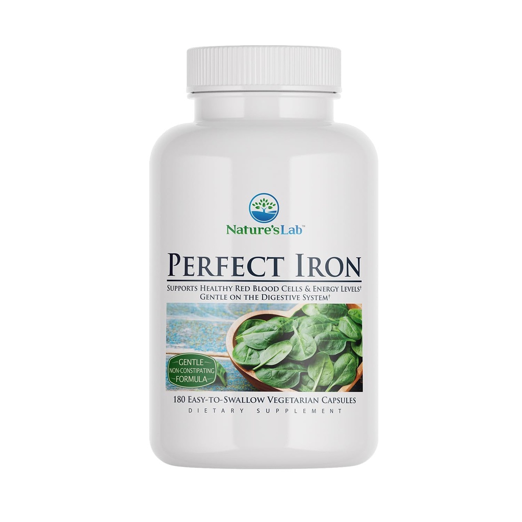 El laboratorio de la naturaleza Perfect Iron 25mg Suplemento dietético - Gentle Non-Constipating Formula - Supports Healthy Red Blood Cells & Energy Levels - 180 Capsules (6 Month Supply)