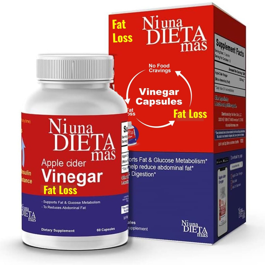 Reducir la grasa abdominal - Cápsulas de vinagre de manzana - Mejor para la pérdida de peso - NI UNA DIETA MÁS