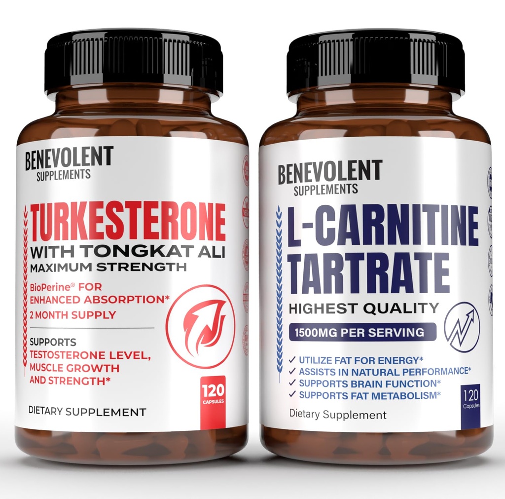 Turkesterone 8.000mg [Piedad más alta] + suplemento de tartrato de carnitina L Premium - Suplemento de alta absorción con tongkat Ali - Aumento de resistencia, crecimiento del músculo magro, apoyo metabolismo " Ener natural