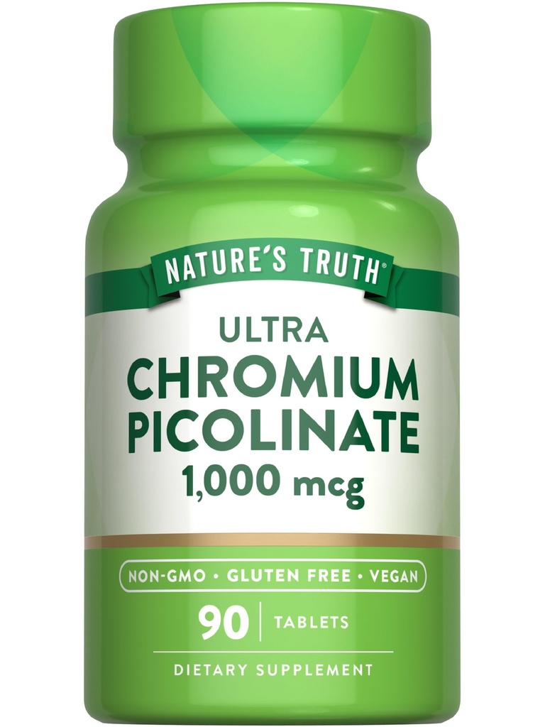 Verdad de la naturaleza Ultra Chromium Picolinate 1000mcg ← 90 Tablets ← Vegan, No Gluten Suplemento gratuito