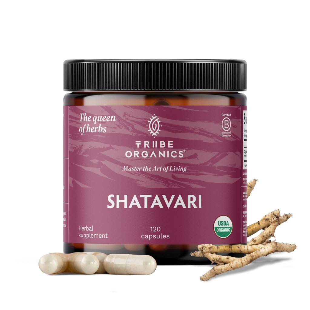TRIBE ORGANICS Orgánica Shatavari Herbal Supplement - Hormonal Balance ← Salud Reproductiva de las Mujeres Lactation ← Apoyo Inflamatorio Immune - Non-GMO USDA Organic 120 Vegan Capsules
