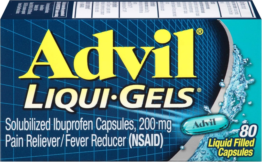 Alimentador de Dolor Advil/Reductor Fever, 200 mg de Ibuprofeno Solubilizado (80-Count Liqui-Gel Capsules, Pack de 2)