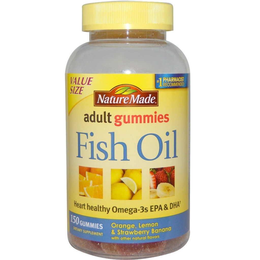 Nature Made Fish Oil Gummies, 150 Softgels Value Size, con Heart-Healthy Omega 3s 57 mg, en Delicious Strawberry, Lemon, & Orange