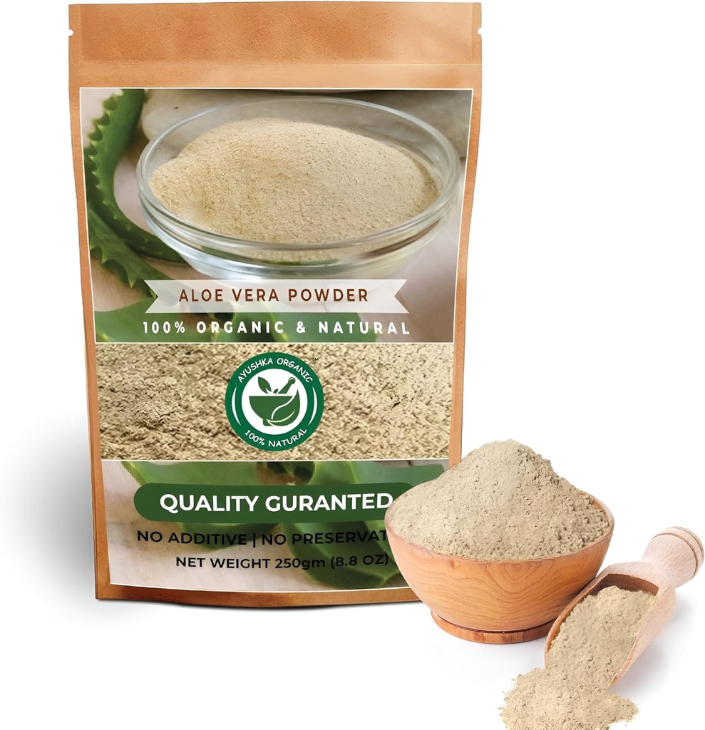 Aloe Vera Powder ← Aloe barbadensis ← Cuidado del cabello, Cuidado de la piel y remedios naturales - 100% puro, libre de productos químicos, sin aditivos, (250Gm)
