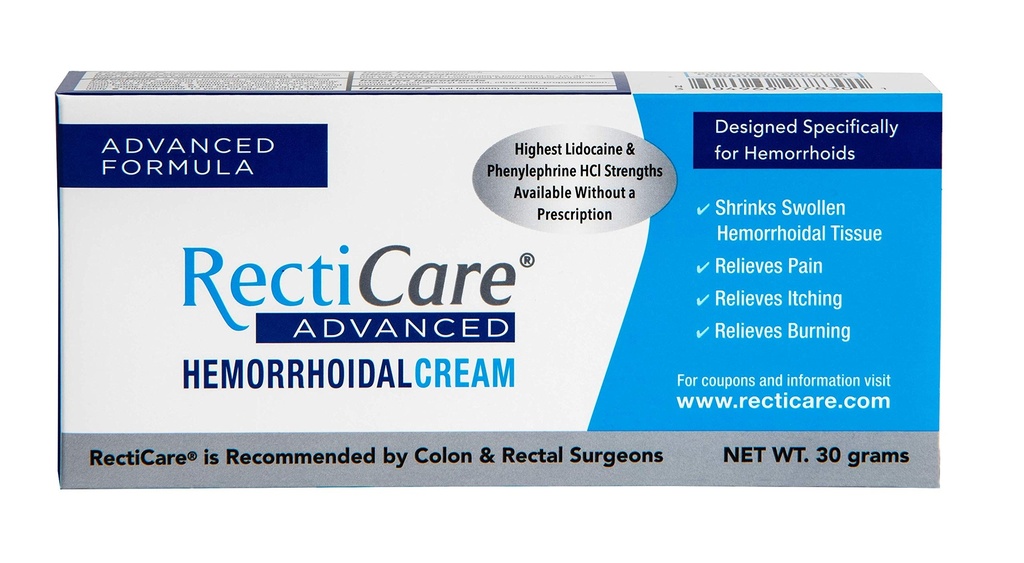 Crema Hemorrhoidal Avanzada Recticare: Tratamiento Avanzado para Arrancar " Hemorroides - Itch, Dolor, Burn Relief - 30g Hemorrhoidal Crema con Lidocaína