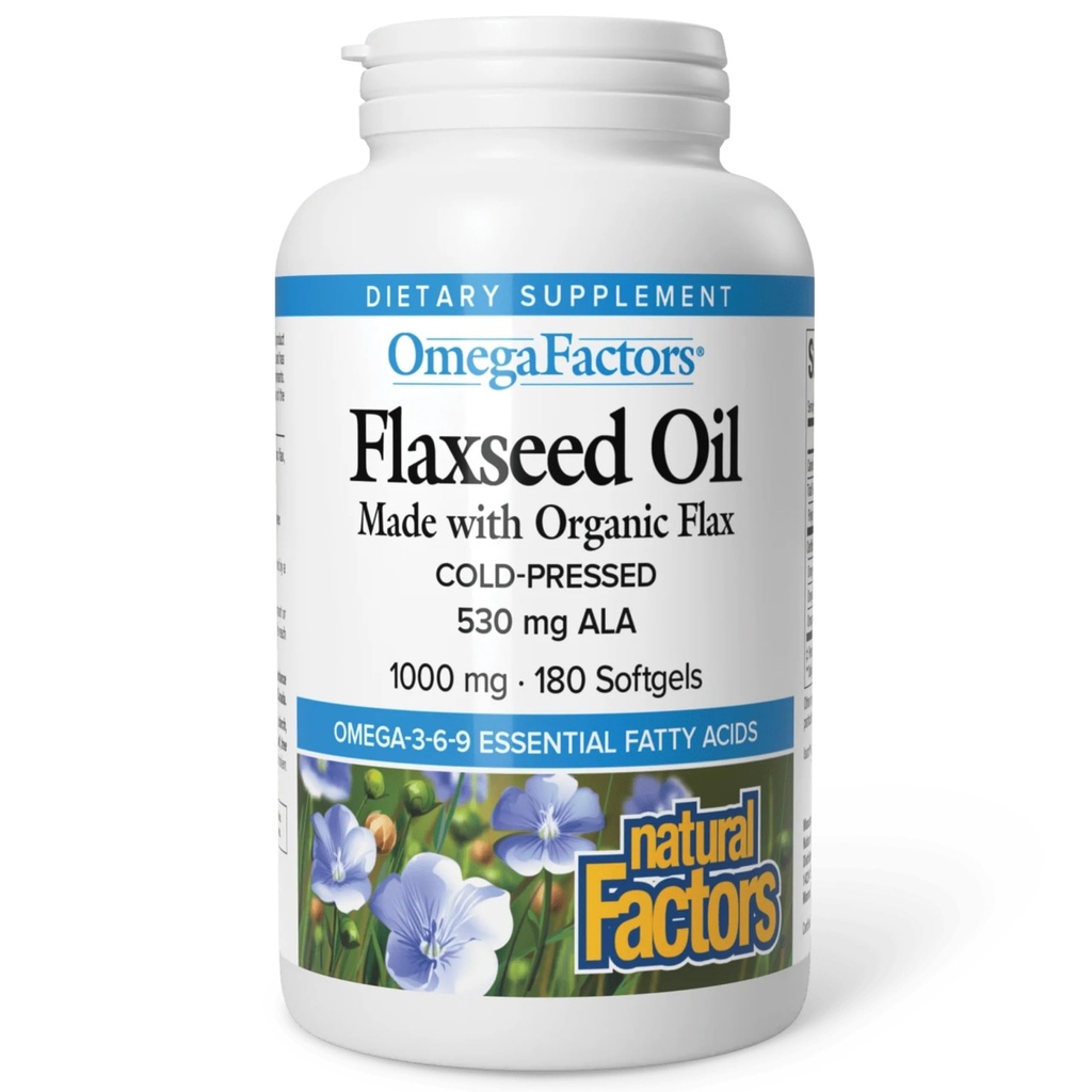 Factores de Omega por Factores Naturales, Aceite Flaxseed, soporta salud general con Omega-3, 6 y 9 ácidos grasos, 180 softgels (180 porciones)