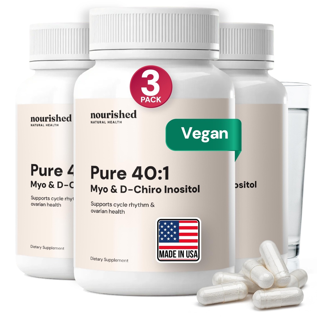 Nourshed 40:1 Myo-inositol & D-Chiro Inositol - Suplemento para Mujeres con Fertilidad, Salud de la Esquí o Síntomas del Ciclo Menstrual - Equilibrio hormonal para Mujeres - 360 cápsulas