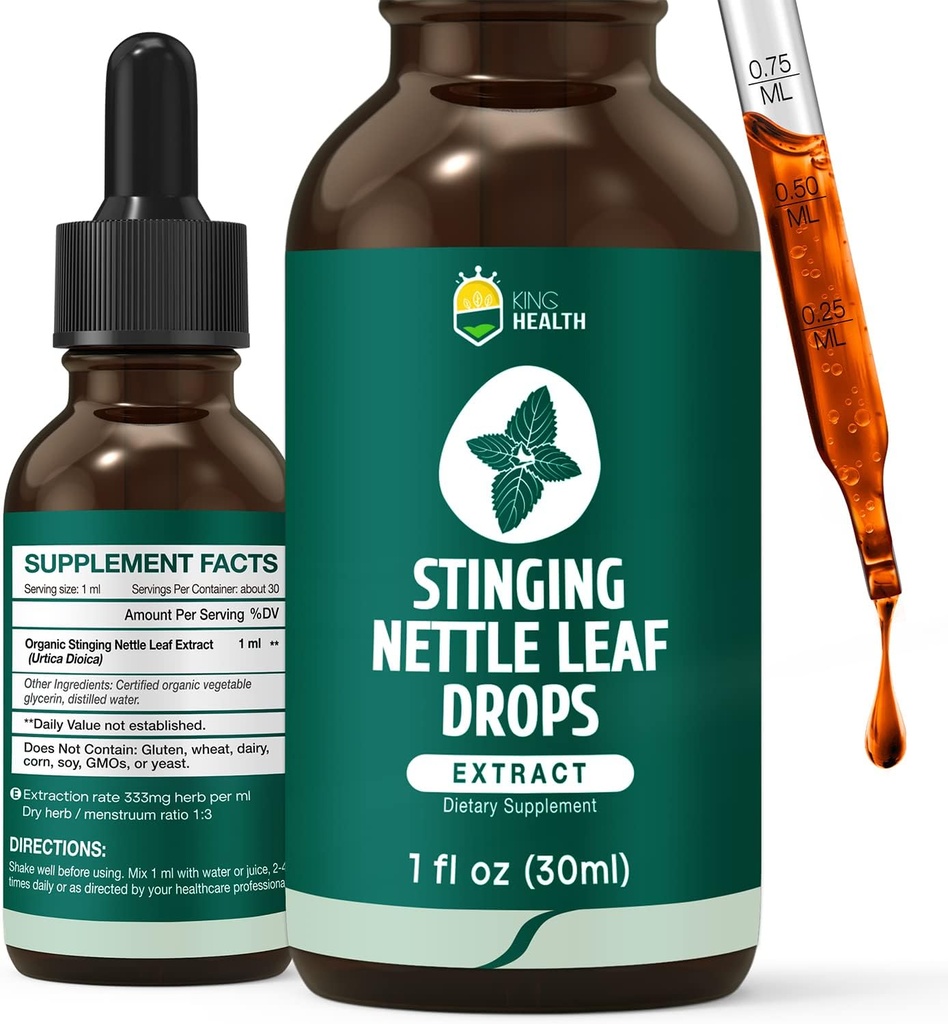 Tintura de hervidor, extracto de la hoja de nettle orgánico Líquido, 98% Absorción, Vegan, No GMO, Gluten Gratis, Alcohol Free- 1 Fl Oz