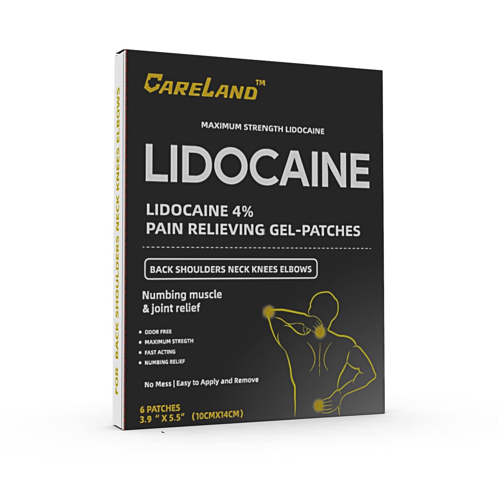 CARELAND 4% Lidocaine Gel Patch, 6 Conde peru Maximum Strength Pain Patches for Muscle Relief in Neck Knee Back and Ifers ← Unscented Numbing Patch for Soothing Nerves, Joints