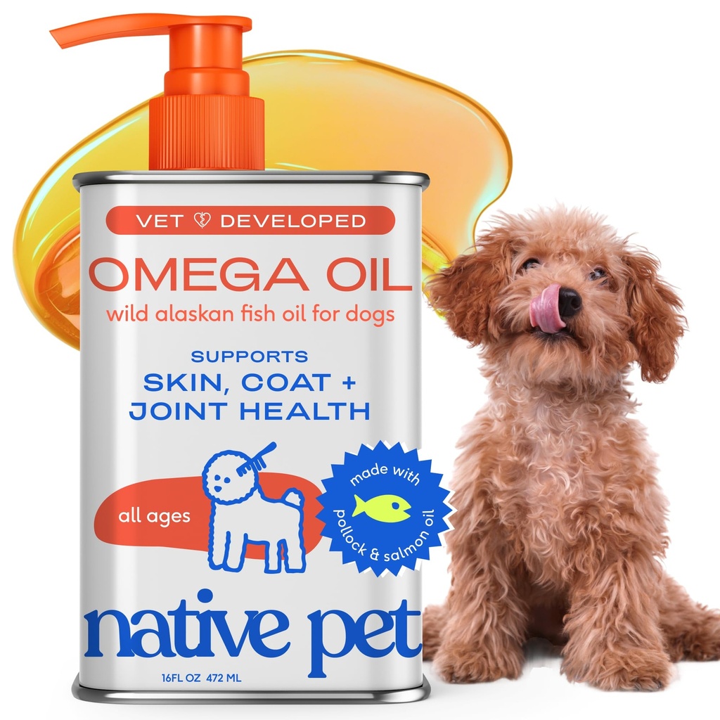 Native Pet Omega 3 Fish Oil for Dogs & Cats - Promueve la piel sana, la carne brillante, & Strong Joints - Hecho con aceite de salmón de Alaska silvestre para perros – Tasty, Fast-Absorbing Omega 3 6 9 Liquid Supplement-16oz