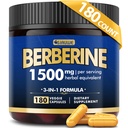 Suplemento de bereberina, bereberina de alta resistencia 1500MG, 180 Caps - Plus Citrus Bergamot, Bereberina HCI Suplementos de raíz - Metabólico, AMPK Apoyo Gestión de peso saludable - Vegan, Orgánica, No GMO