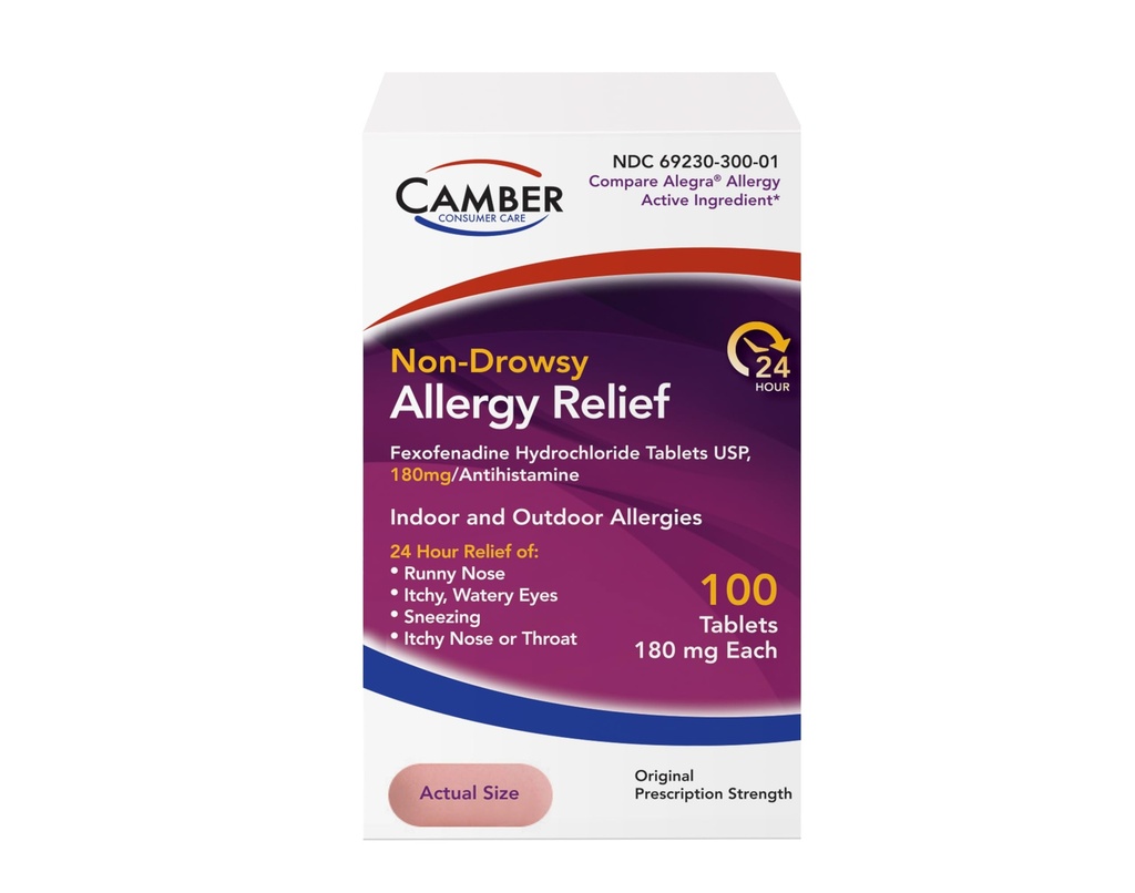 Camber Fexofenadine Antihistamínico Indoor No Hornos al aire libre 24hrs Alivio de la alergia Medicina 100 Tabletas