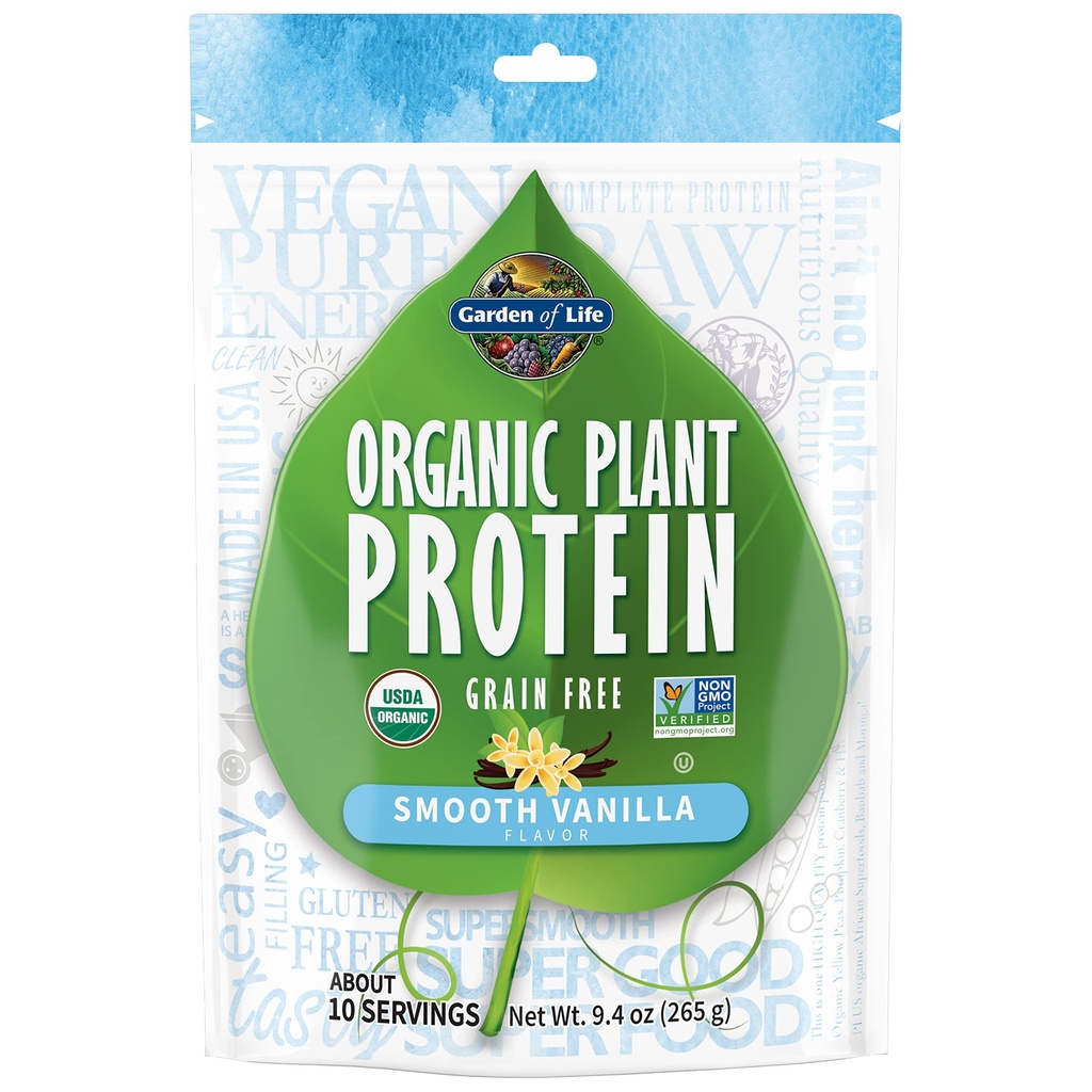 Jardín de la Vida Planta Orgánica Proteína Polvo Vainilla, 10 Servings - Vegan, Grain Free &amp; Gluten Free Plant Based Shake con 1 billón de probióticos CFU &amp; Enzymes, 15g Protein