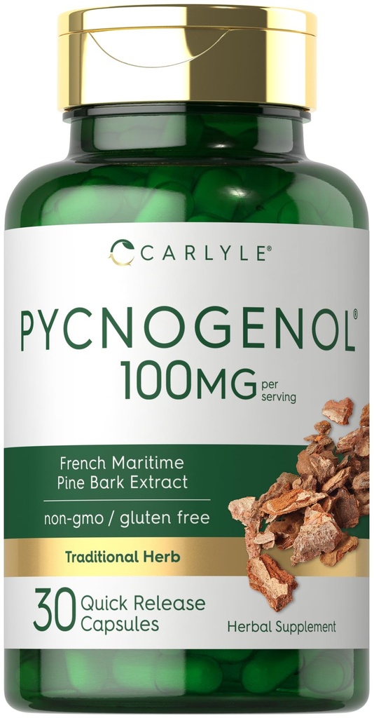 Carlyle Pycnogenol 100mg  30 Capsules ← Francés Maritime Pine Bark Extract  Pinus Pinaster ← Non-GMO and Gluten Free Supplement