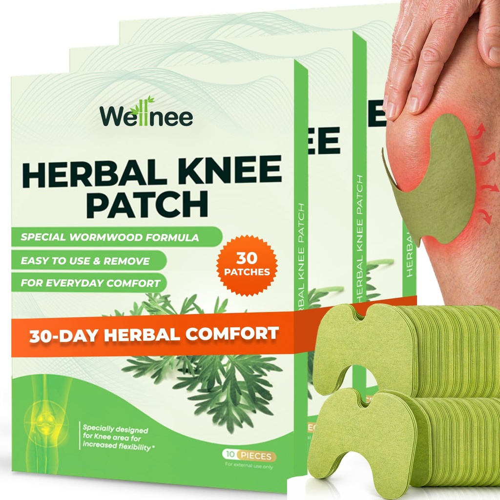 Wellnee Original Herbal Knee Patch - Wellknee Plaster para Knee Support &amp; Muscle Pain - Maximum Strength for a Temporary Relief - Adhesive Heed with Natural Herbs for Wellness (30 Pads)
