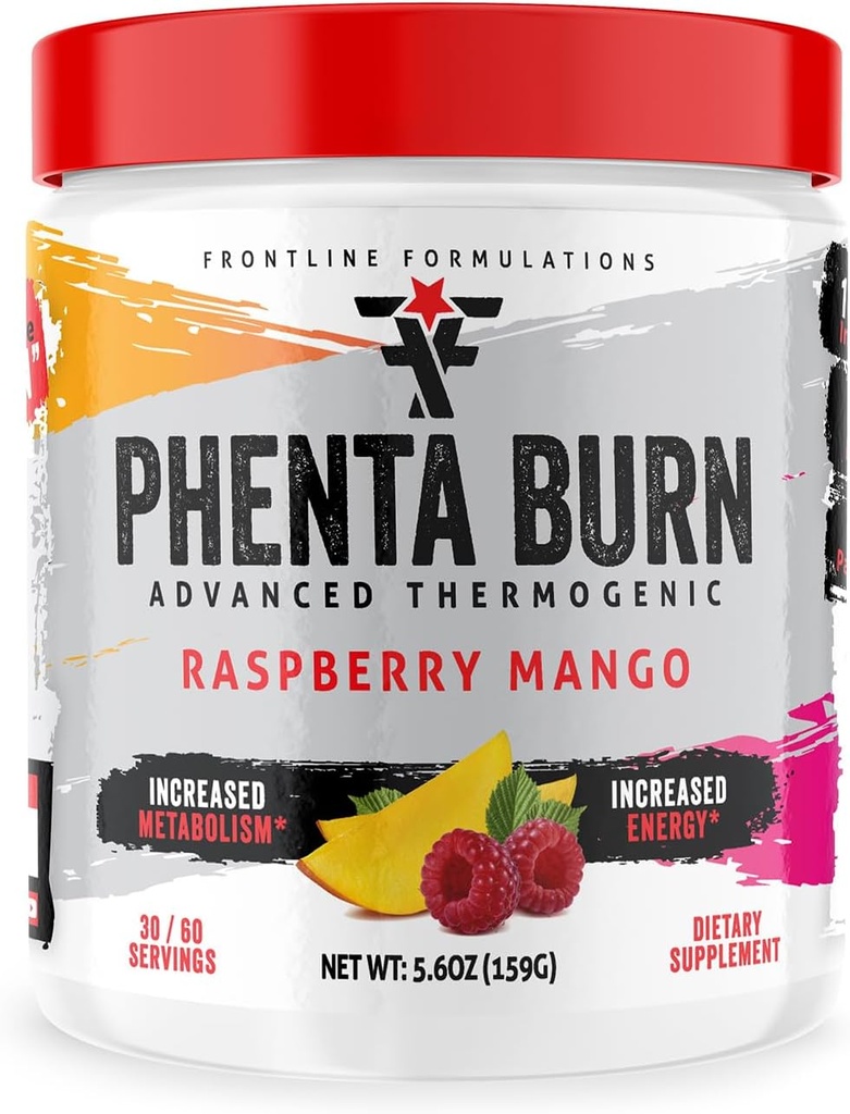 Phenta Burn, Aumento de la energía y la resistencia, Increíbles Sabores, Veteren Owned y Operated (60 Servings, Raspberry Mango)