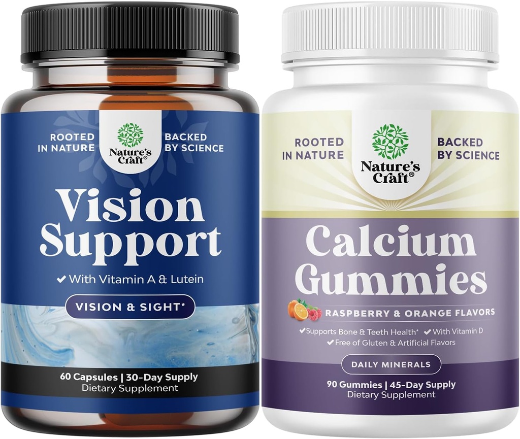 Agrupación de suplemento completo de salud de ojos para adultos para visión Presión de ojos secos y protección de la luz azul y alta absorción Calcio Gummies para mujeres para la salud de los huesos y el apoyo inmunológico