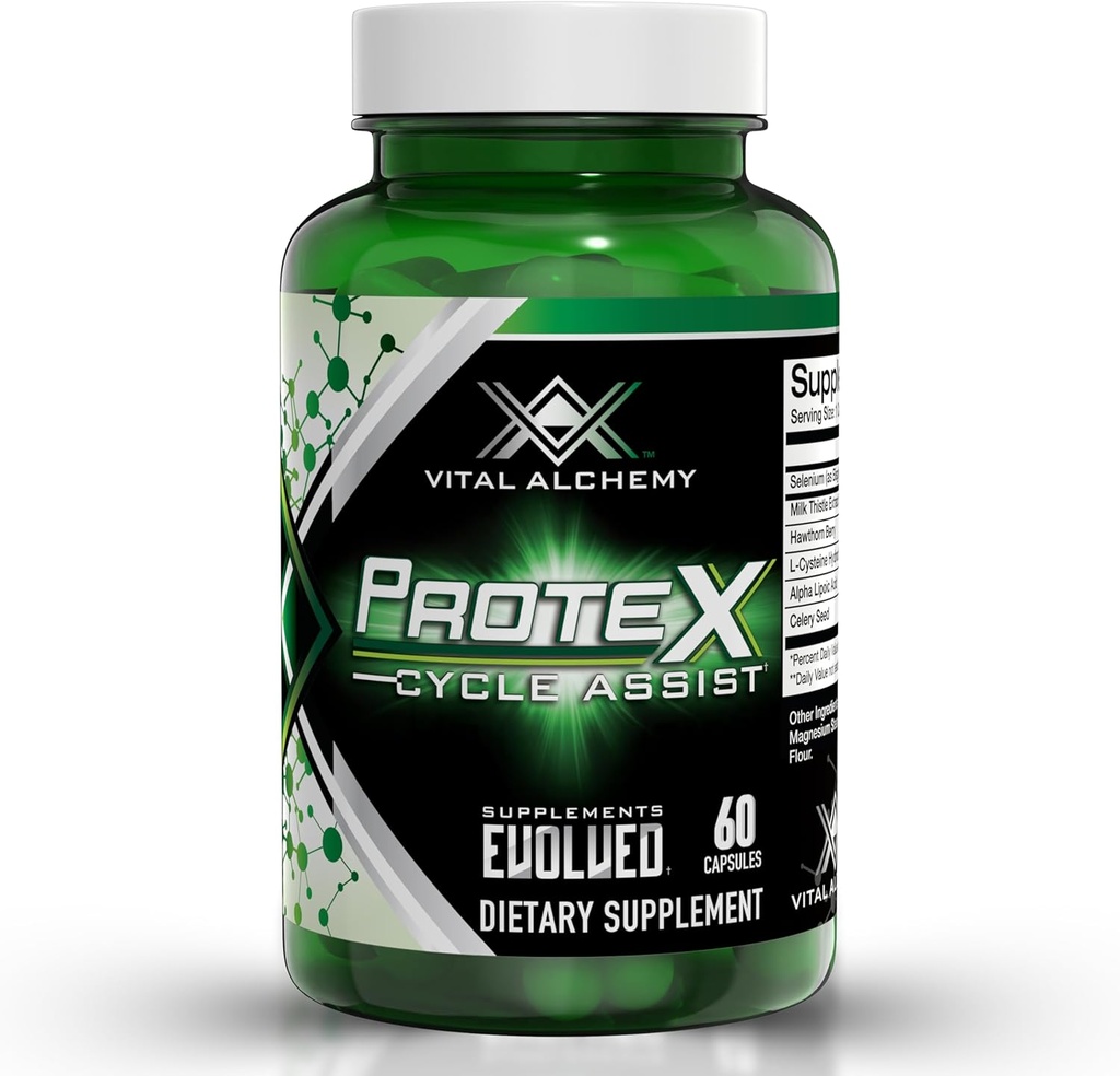 Vital Alchemy ProteX On Cycle Assist - Liver Cleanse, Detox &amp; Repair Formula - Suplemento de soporte para el hígado con leche Thistle, Alpha-lipoic Acid,L-Cysteine hcl, y otros para hombres 60 Servings -USA Made