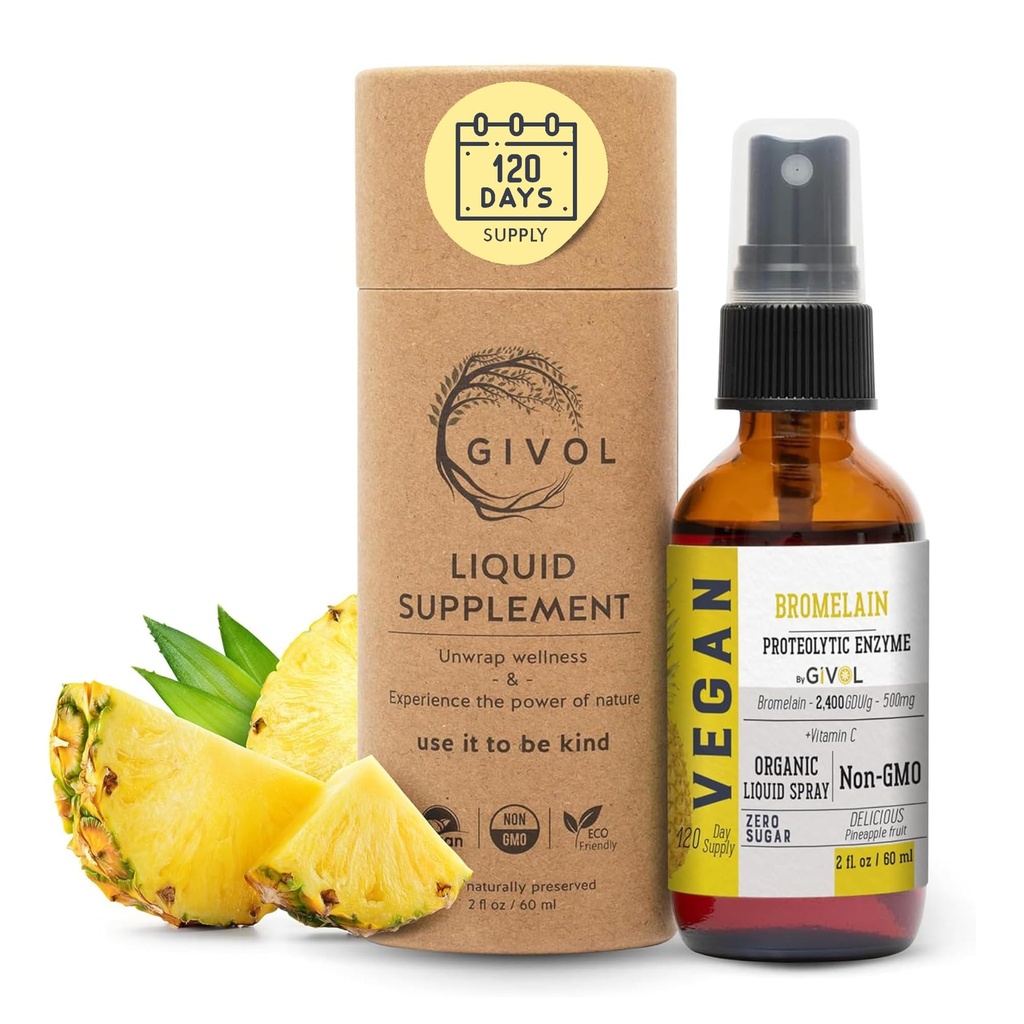 Extracto de Pineapple de Bromelaina cruda orgánica - Potencia aumentada 500 mg, para adultos de niños - para la salud digestiva, la respuesta inflamatoria y la curación - no GMO - 60ml 120 Day Supply