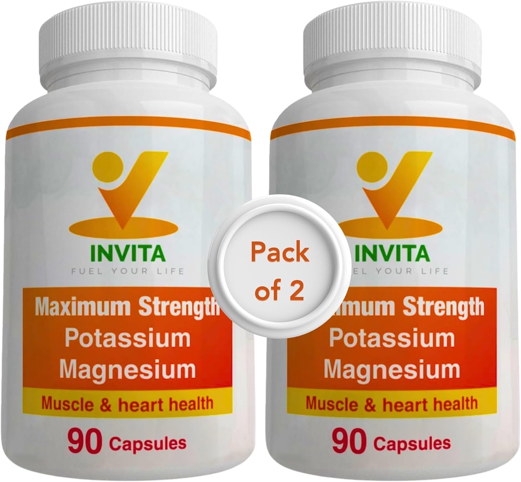 Suplemento de Magnesio de Potasio de Invitación (180 cápsulas) Complejo de Magnesio de Potasio de Alta Absorción con Cloruro de Aspartato - Asistencia Cardiovascular, Musculos & Nerve Health - Non GMO & Gluten Free