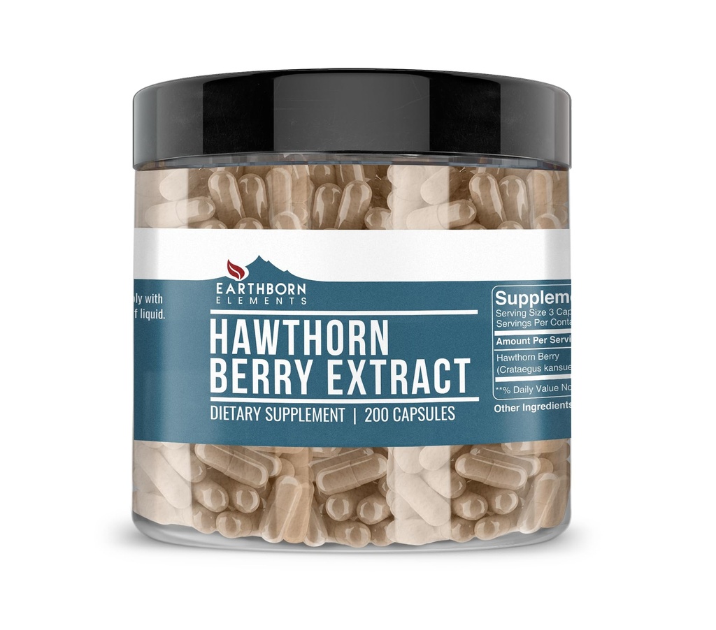 Elementos terrestres Hawthorn Berry Extracto 200 cápsulas, puras " no diluidas, sin aditivos