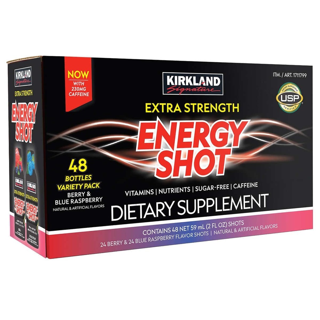 Kirkland Signature Extra Strength Energy Shot Variety, 2 Ounce Bottle (48 Conde)