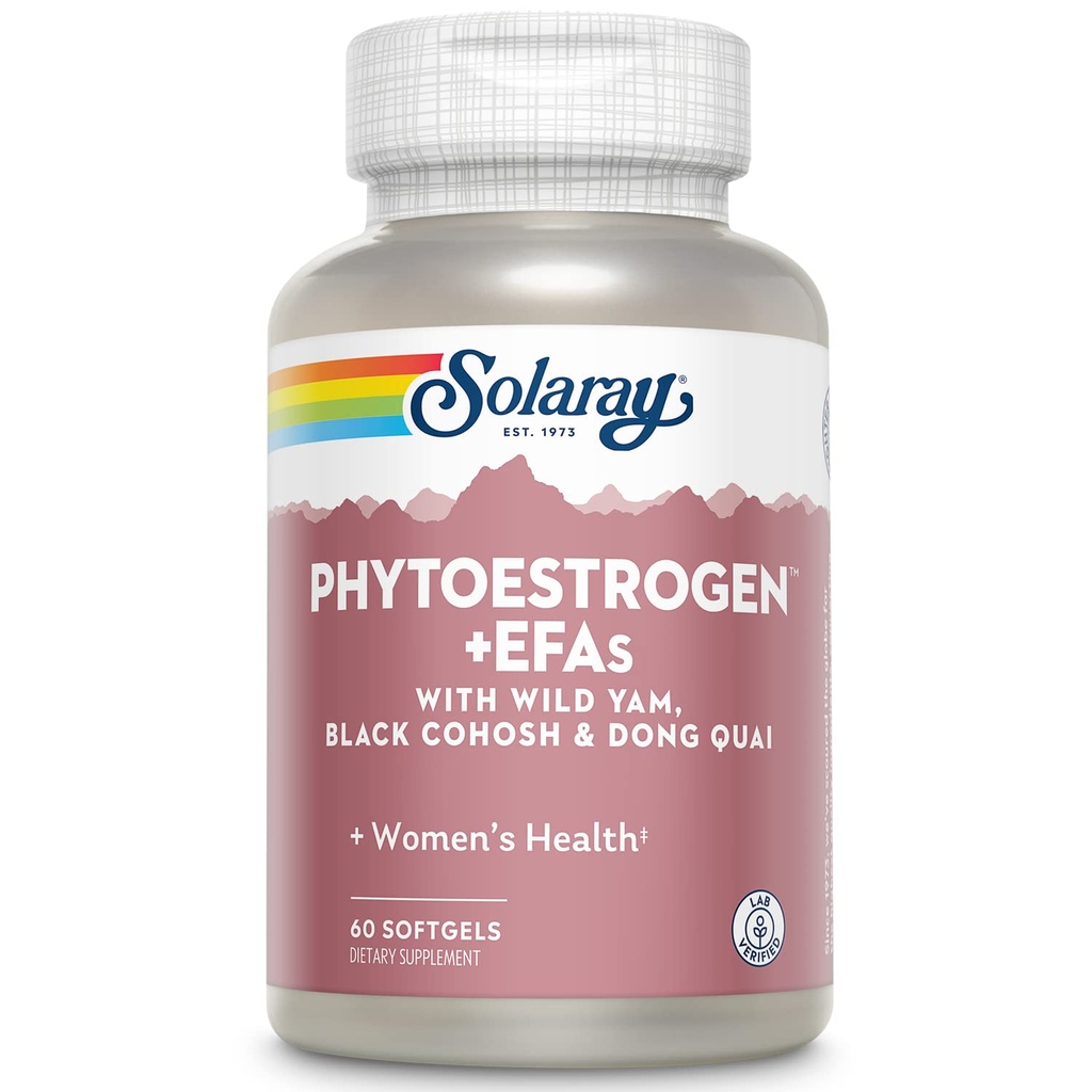 SOLARAY PhytoEstrgen Plus EFAs Menopause Support ¦ Wild Yam, Black Cohosh, Evening Primrose " Borage ⋅ 60ct, 30 Serv.