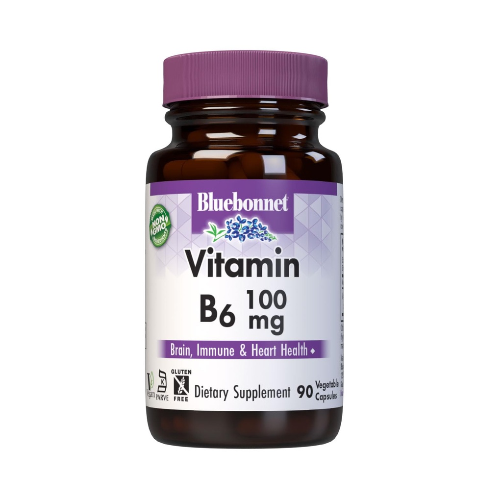 BlueBonnet Nutrition Vitamina B 6 100 mg Energy Vitamins for Women &amp; Men - Nervous System Immune & Heart Health Support Supplement - Non-GMO, Vegan, Gluten-Free - 60 cápsulas vegetales