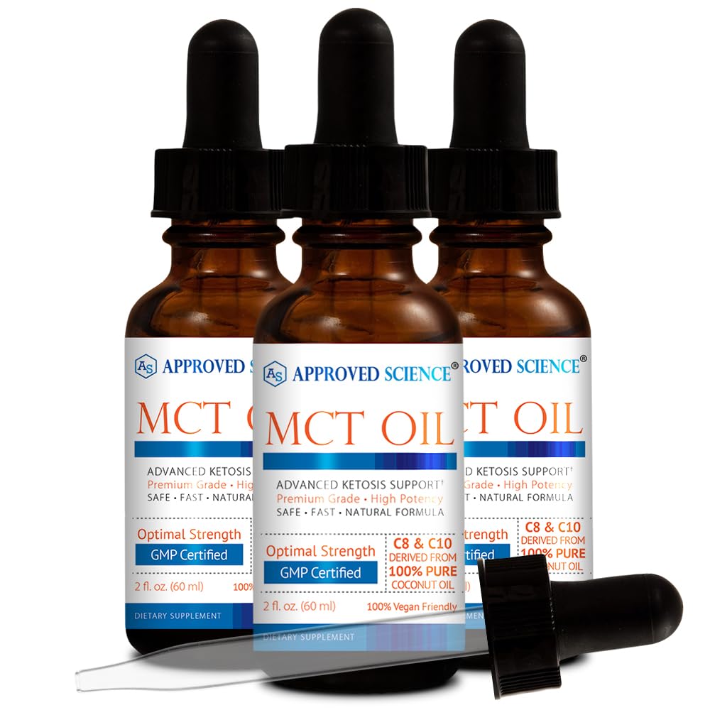 Aceite MCT de Science® Aprobado - Triglicéride de Cadena Media Pura (MCT) Aceite derivado de coco con ácido caprílico (C8) y ácido Capric (C10) - Vegan, 60 ml - Pack de 3
