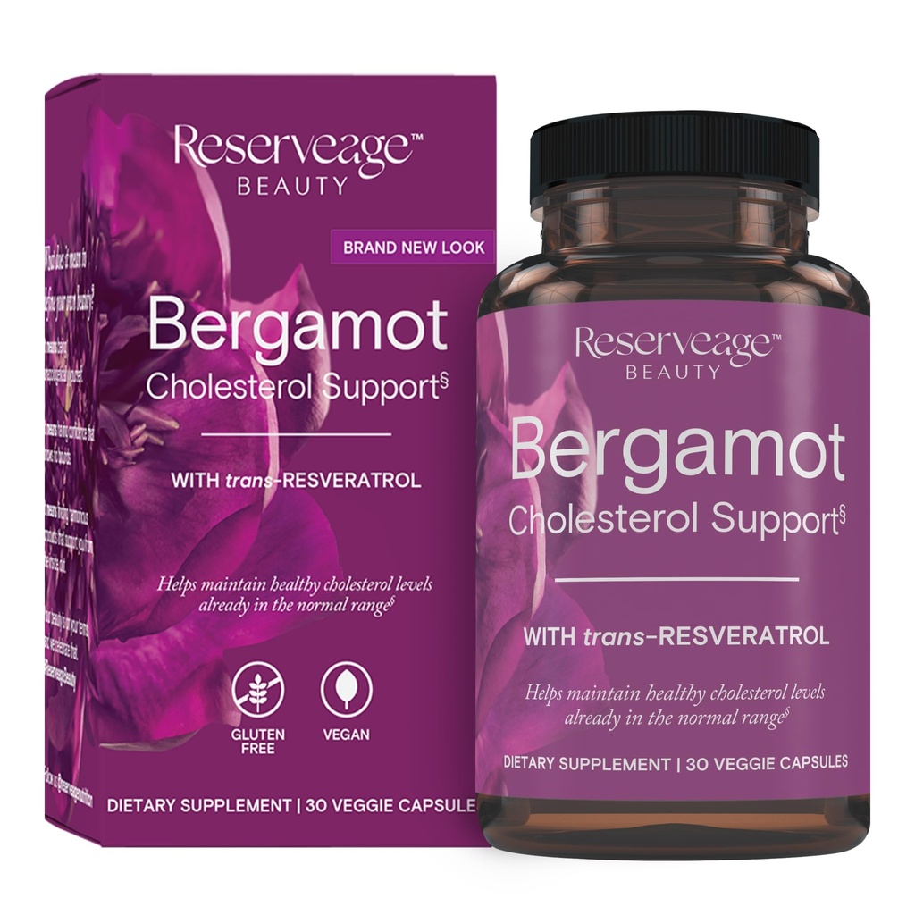 Belleza de reserva Bérgamot Cholesterol Apoyo con Resveratrol - Suplemento antioxidante para el soporte cardiovascular y la salud cardíaca - Vegan " No GMO - 30 cápsulas (30 servidos)