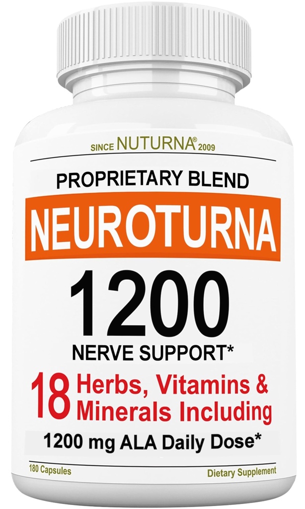 Suplemento de soporte de neuropatía con 1200 mg Ácido Lipoico Alfa Puro - Fórmula de Nerve Máxima Fuerza para Fortificar Nerves en Fingers, Manos, Dedos, & Pie - Mejor Alivio Natural Nerve - 180 cápsulas