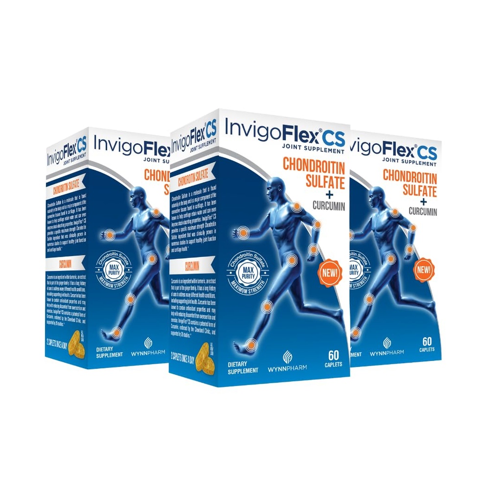 Sulfato de condroitina INVIGOFLEX con Curcumina Turmérica No GMO para rodillas, mano, espalda &amp; Hip Premium Suplemento Conjunto CS - 3 Pack