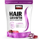 Factor de fuerza Crecimiento del cabello Acelerador de cerdas suaves, Vitaminas de crecimiento del cabello para mujeres y hombres con Lustriva y Biotina clínicamente estudiados, promueve el cabello más grueso, más fuerte, baya mixta, 60 cerdas suaves