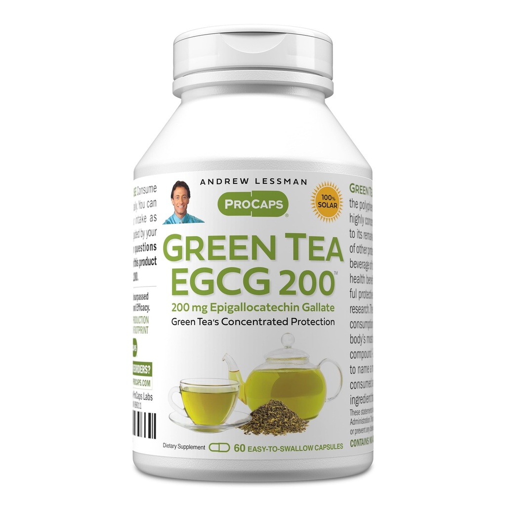 ANDREW LESSMAN Green Tea EGCG 200mg - 60 cápsulas - 200 mg EGCG, Powerful Anti-oxidant Support for Healthy Liver Function, Immune, Brain, Heart and Circulatory Systems. No hay aditivos