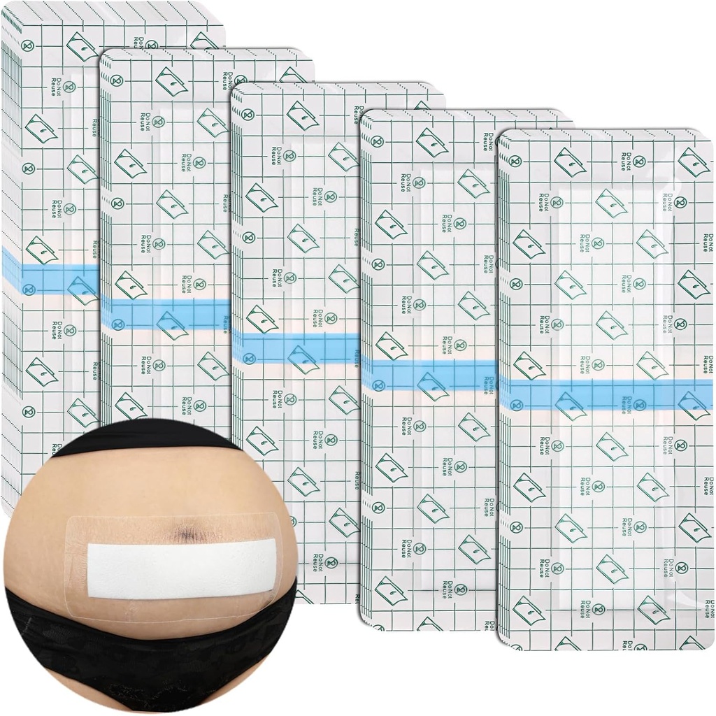 C-Sección impermeable Abdominal Incision Bandages Post Hysterectomy Tummy Tuck Protector Scar Cubierta con Patches de Pad Protectores Island Dressing Taps Grandes Wound Care Supplies 4x10 Pack of 25
