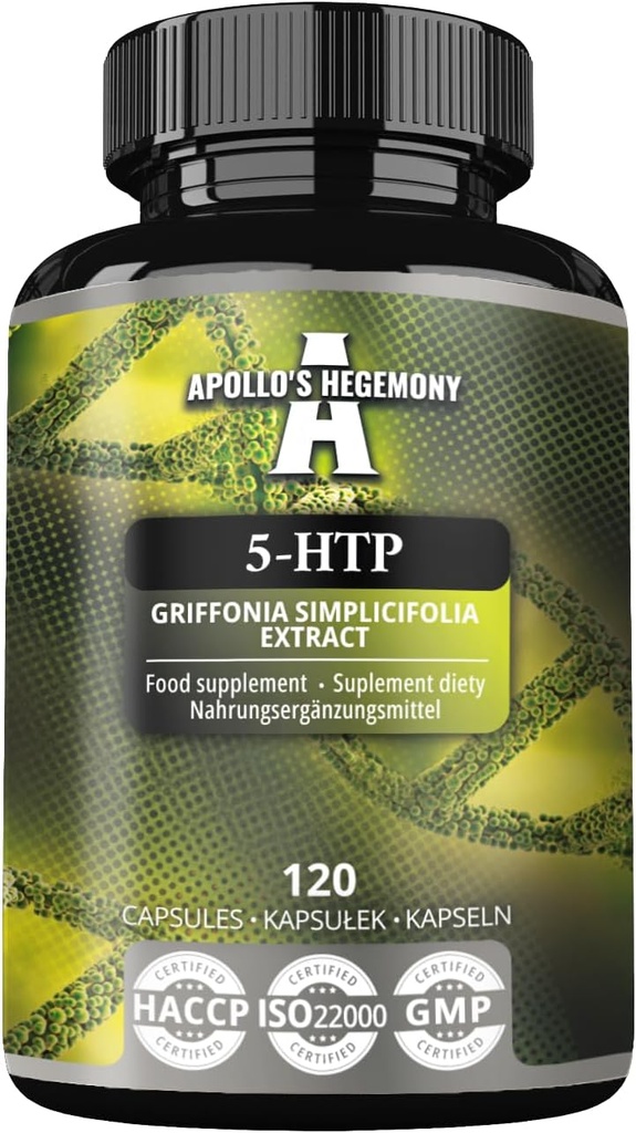 5-HTP 150 mg por Cápsula - 120 Cápsulas Vegan - Suministro de 4 meses - Griffonia simplicifolia Extracto de semillas - Mejoras Mood y Well-Being - Suplemento dietético por la Hegemonía de Apolo