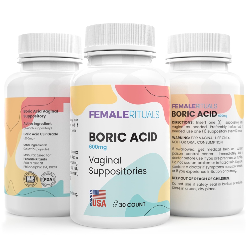 Boric Acid Suppositories for Women 600mg 30 Pack - Odor &amp; Yeast Solution Boric Acid Suppository - Vaginal Suppository for PH Balance & Vaginal Health - Vaginitis Solution for Women