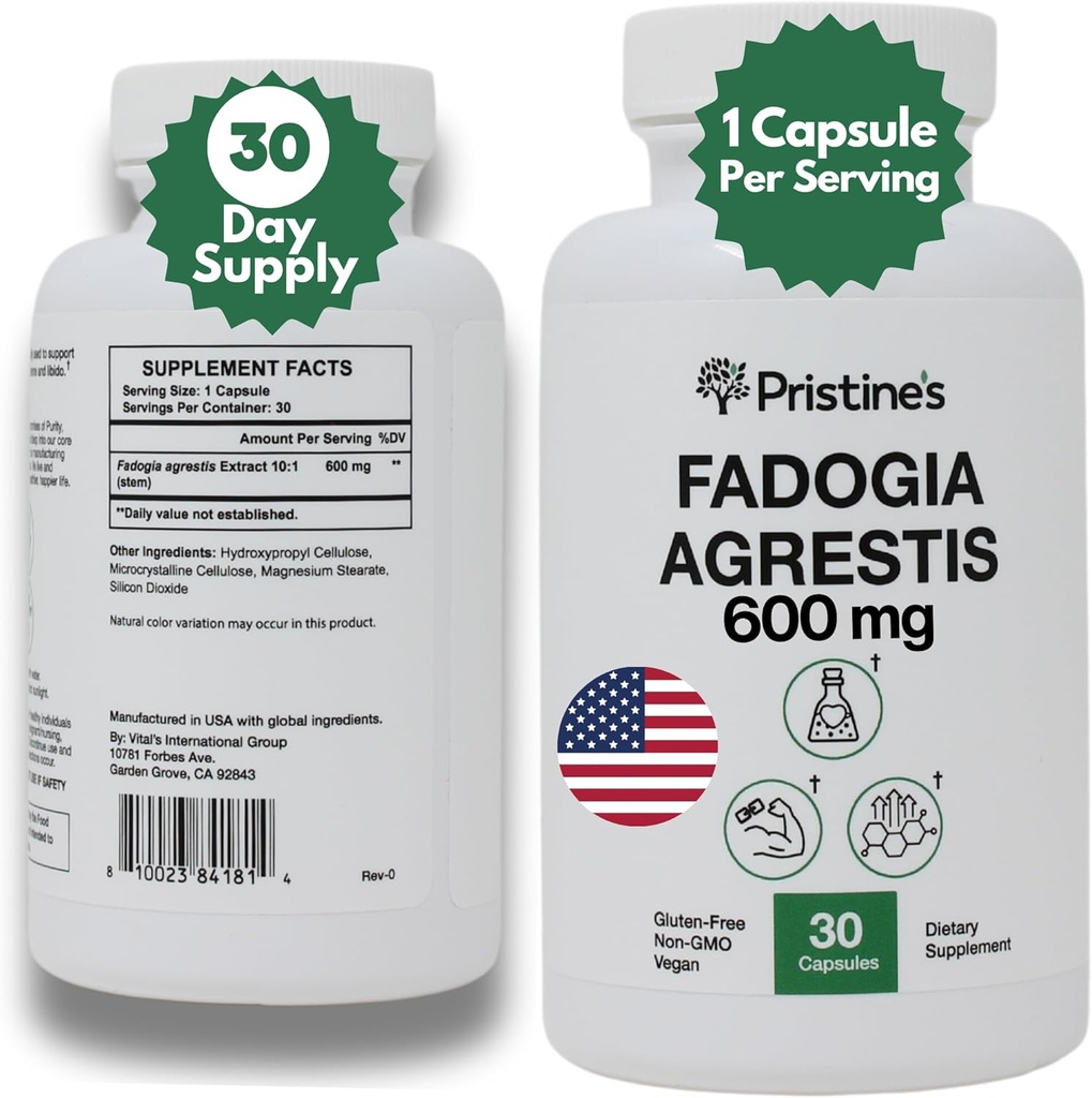 Fadogia Agrestis 600MG 30-Day Supply Sports Nutrition Testosterone Booster Support Capsules - Muscle Building &amp; Vitality Support Extract Supplement - Gluten Free - Non-GMO