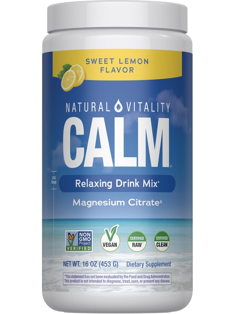 Natural Vitality Calm, Suplemento Magnesio, Anti-Stress Drink Mix Powder, Gluten Free, Vegan, " Non-GMO, Sweet Lemon, 16 oz