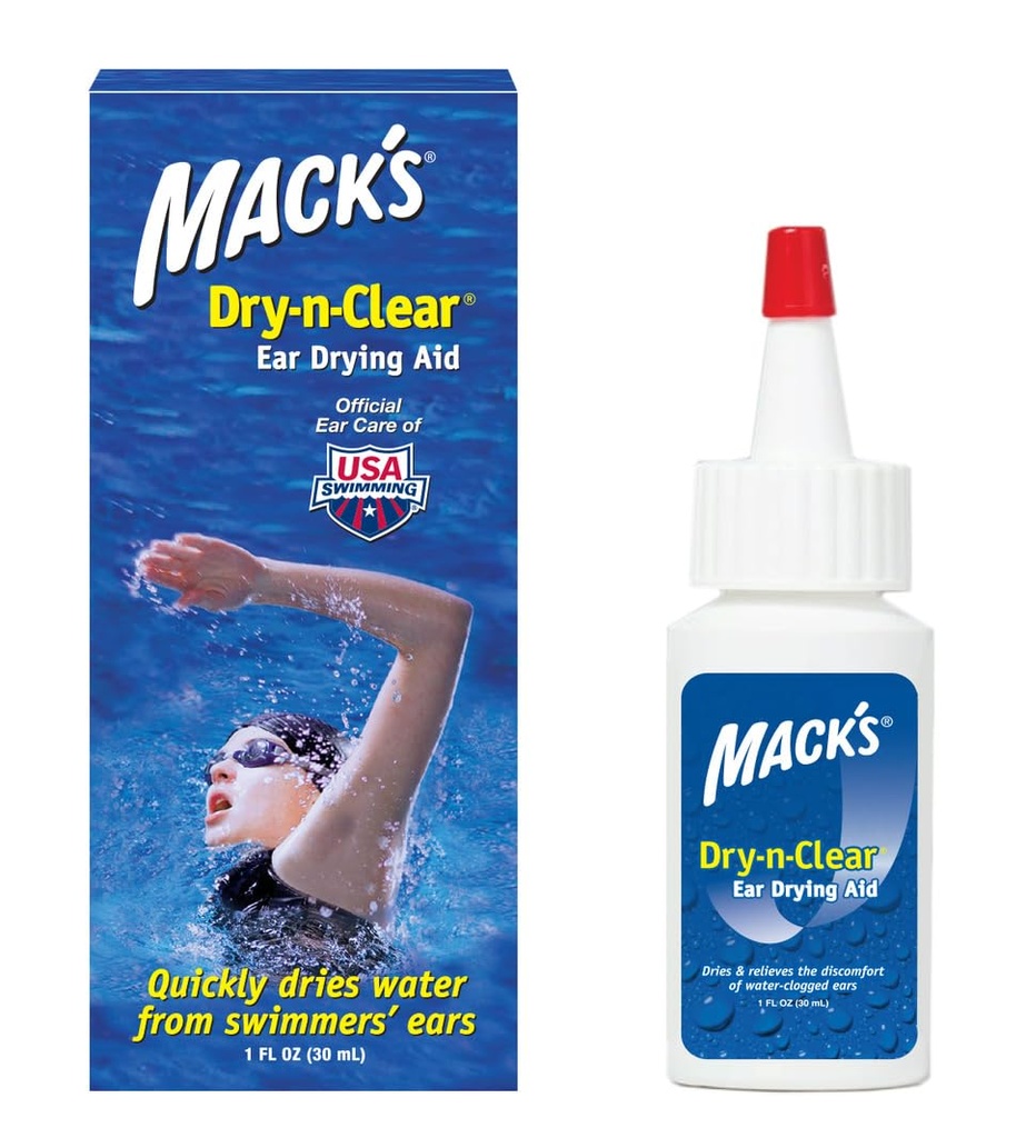 Mack's Dry-n-Clear® Ear Drying Aid - Swimmers Ear Drops for Water Clogged Ears After Nothing, Showering, Scuba Diving and Surfing - 1 Fl Oz