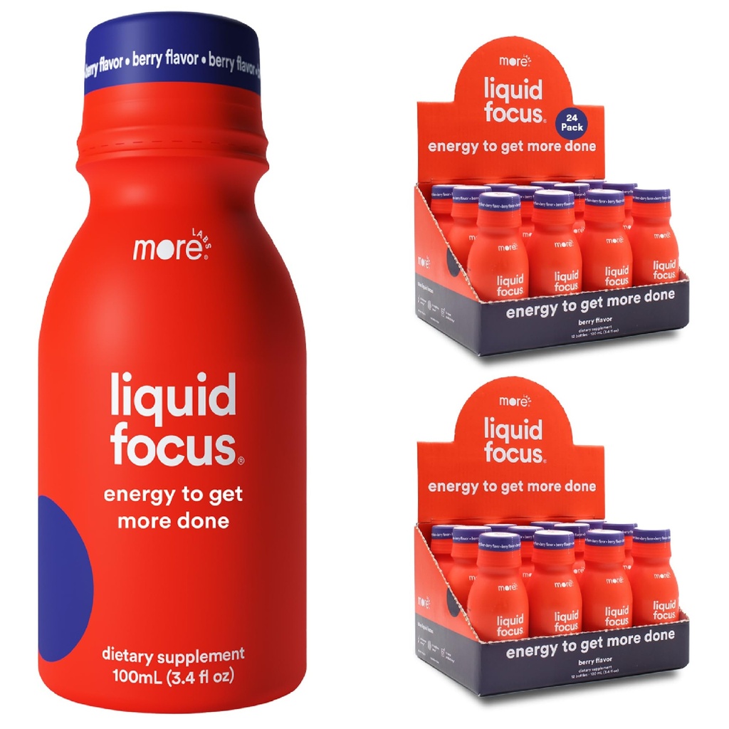 Más laboratorios de foco líquido, bebida inteligente nootrópica con potentes antioxidantes " hierbas adaptógenas para la energía y la concentración, 150 mg de cafeína (Pack of 24)