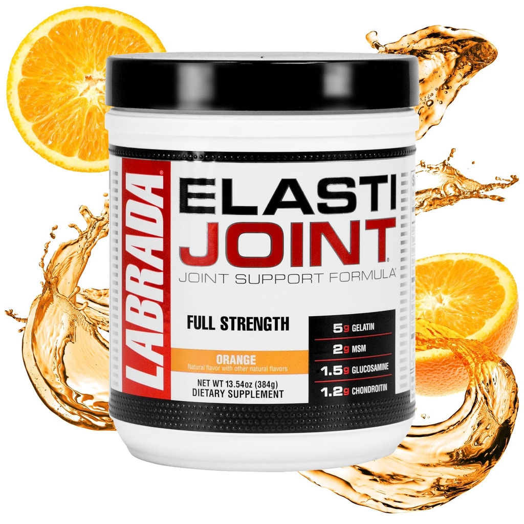 Labrada Nutrition Elastijoint, Orange Flavor,Glucosamine Joint Support Supplement Powder for Men &amp; Women, Joint Relief & Bone Health Supplement with MSM, Glucosamine Chondroitin MSM Gluten-Free