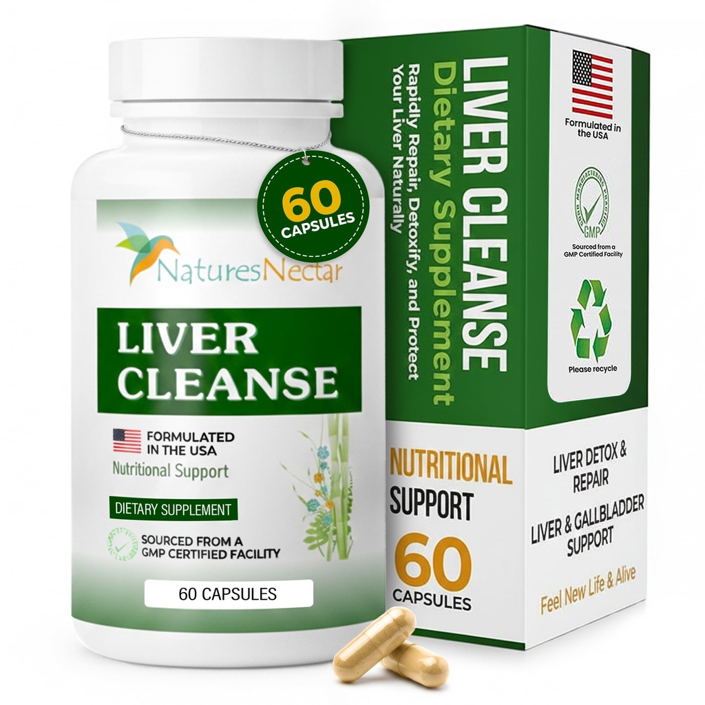Reparación de Nectar Liver Cleanse Detox de Nature – Active Liver Support Supplement with Milk Thistle Liver Detox – Helps Repair &amp; Protect Liver, Aids Fatty Liver & Gallbladder Health – 60 Capsules