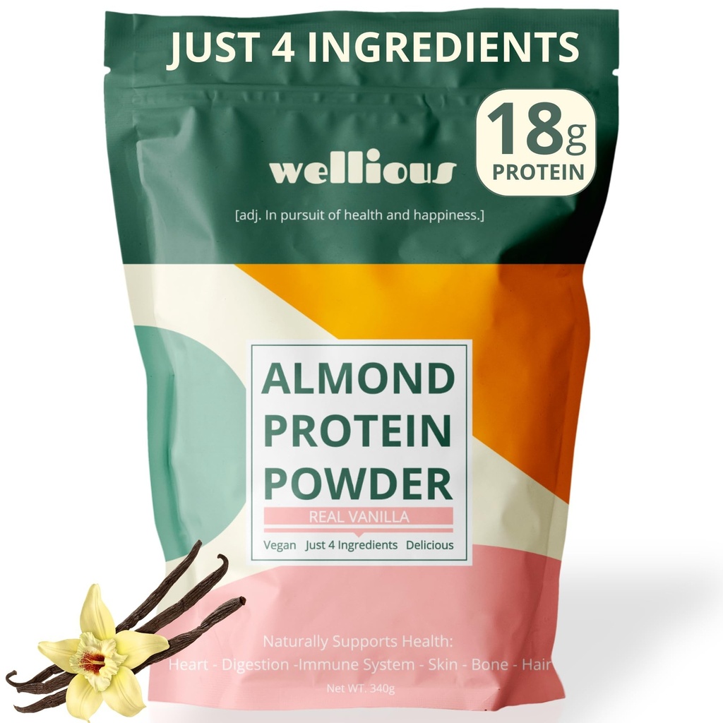 Powder de proteína de almendras (Vanilla) - 18 gramos de proteína vegana puramente saludable para hombres y mujeres - perfecto sin gluten, libre de soja &amp; smooth Gut Friendly Protein Powder for Sports Nutrition