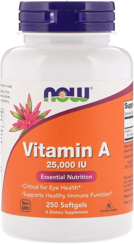 Vitamina A del aceite de hígado de pescado, 25000IU, 250 Sgels by Now Foods (Pack of 6)