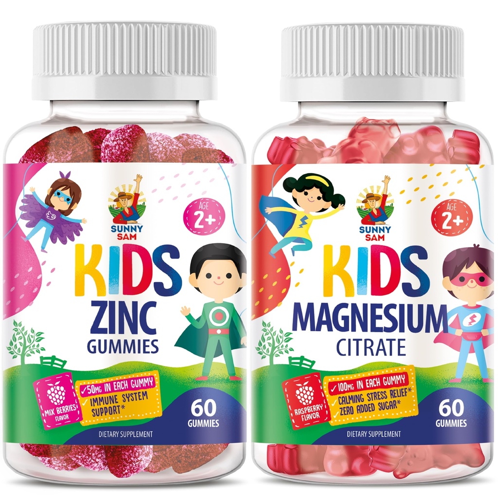 SUNNY SAM Zinc Chewable Gummy &amp; Magnesium Gummies para niños