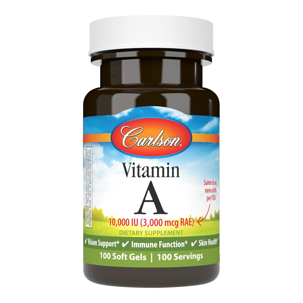 Carlson - Vitamina A, 10000 UI (3000 mcg RAE), Visión Salud, 100 Softgels