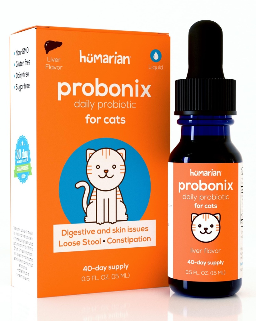 Humarian Probonix Probióticos líquidos para gatos - 8-Strain Cat Probiotic Drops to Fortify Feline Gut Health, Dental Health, Immunity and More - 30-Day Supply - Liver Flavor
