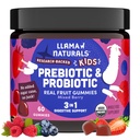 Llama Naturals Kids Probiótico con fibra prebiótica, Vegan, Prebióticos orgánicos y Gummies Probióticos para Gut Health Support, Toddler Real Fruit Gummy Vitaminas, No Añadido caña de azúcar, Berry mixto, 60 Ct