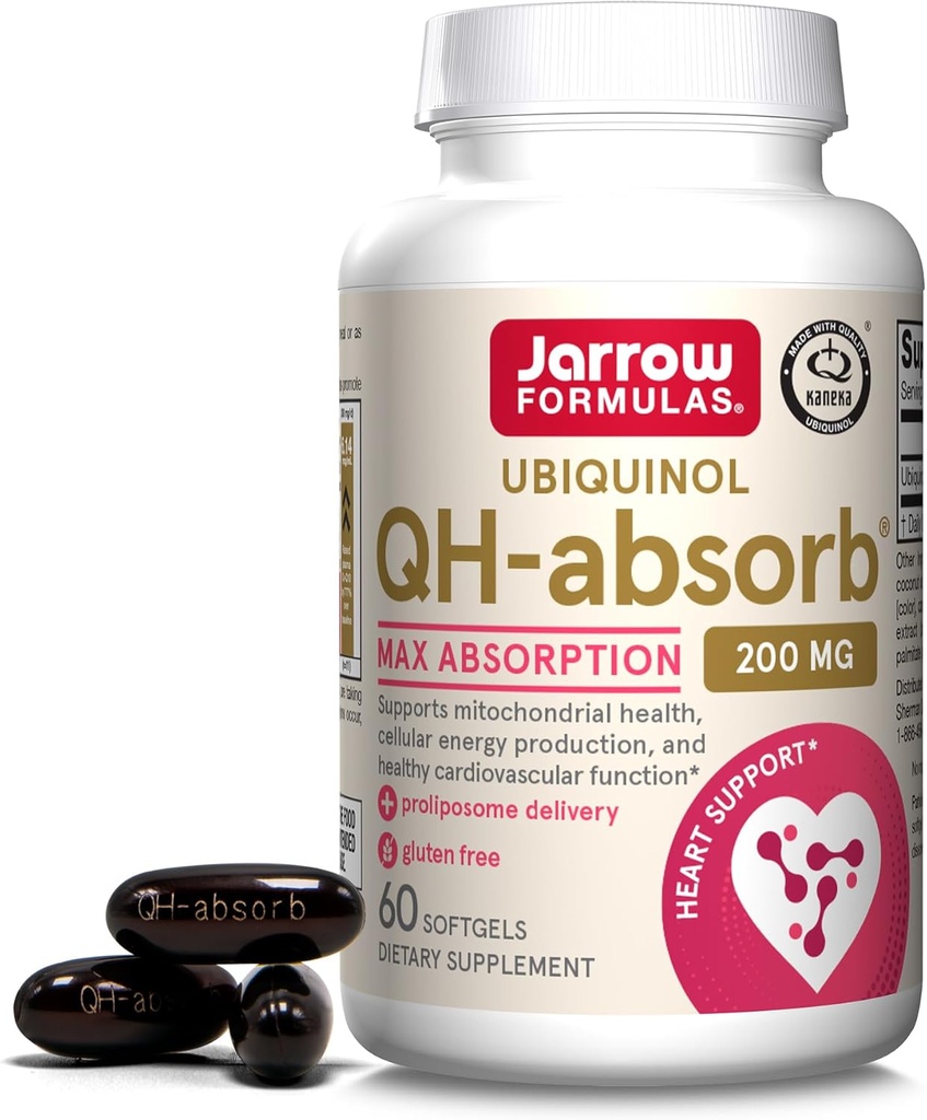 Jarrow Formulas QH-absorb 200 mg - High Absorption Co-Q10 - Active Antioxidant Form of Co-Q10 - Supports Mitocondrial Energy Production &Cardiovascular Health - Up to 60 Servings